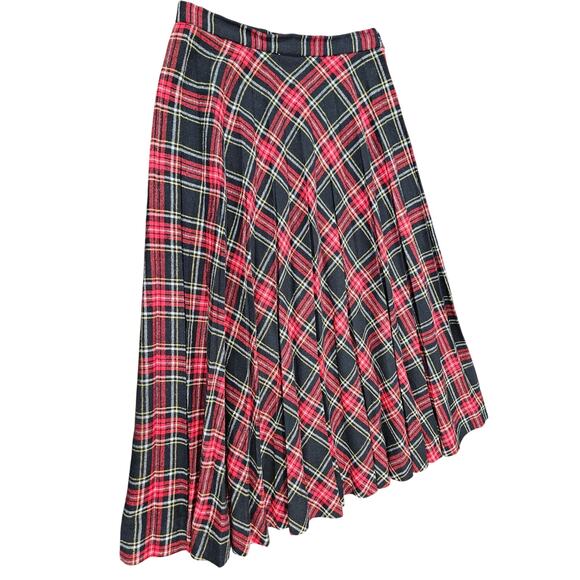 No brand Dresses & Skirts - Vintage Tartan Red Black Plaid Long Maxi Pleated Wool Skirt Size 10 Yellow